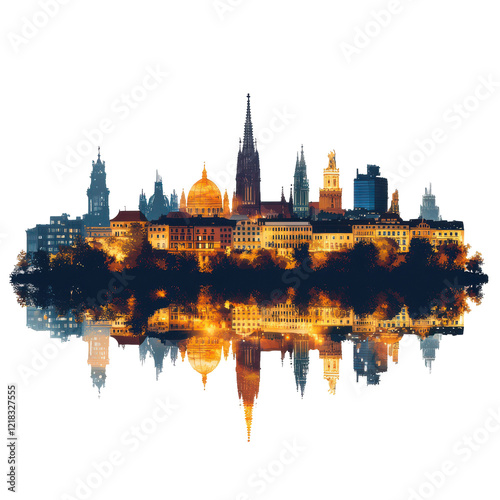 Night cityscape reflection beautiful architecture urban scene