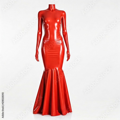 Red latex mermaid tight dress  photo