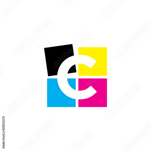 Negative Space Letter C With CMYK Color