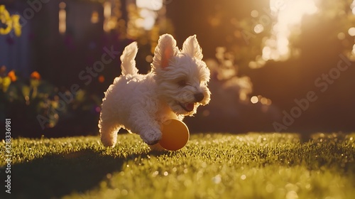 A cute small terrier puppy playing with a toy dog, showcasing its endearing snout and playful expression. photo