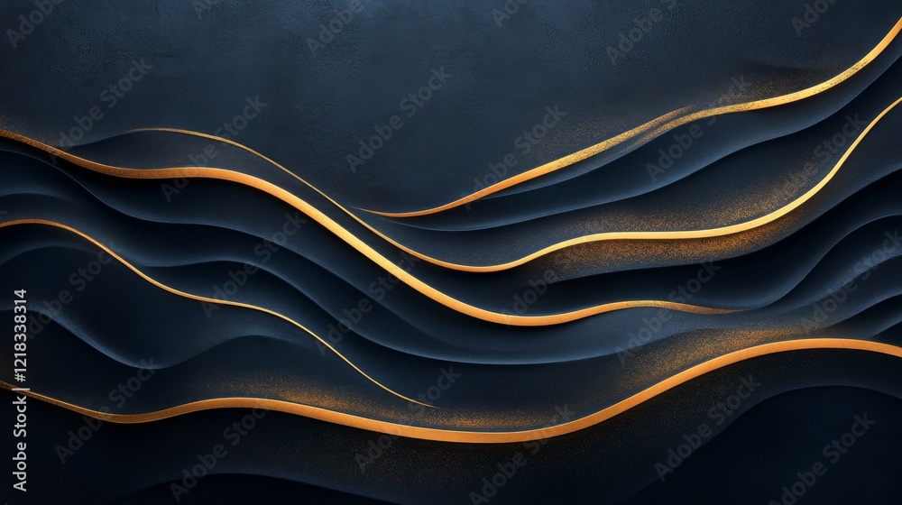 Fototapeta premium Abstract Dark Waves with Gold Accents