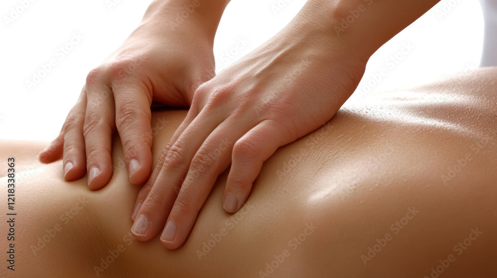 Fototapeta premium A close-up of hands performing a soothing massage on the back, demonstrating relaxation and wellness techniques.