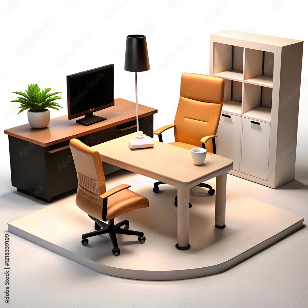 Office desk with lamp table isolated on transparent or white background Office desk with lamp table isolated on transparent or white background