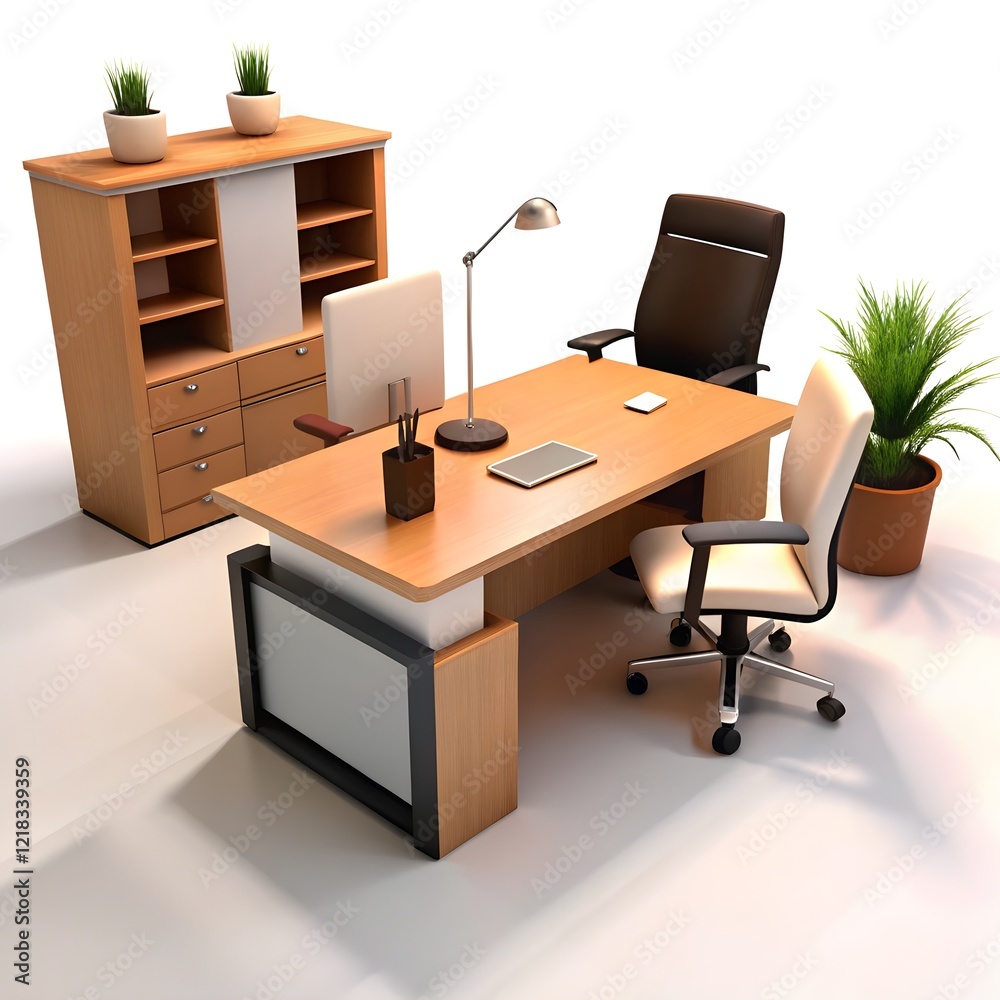 Office desk with lamp table isolated on transparent or white background Office desk with lamp table isolated on transparent or white background