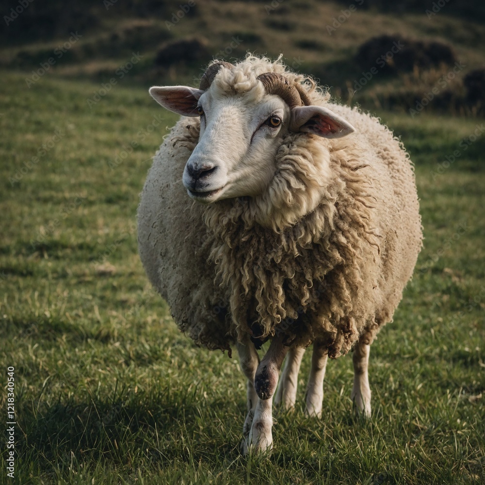 A sheep with a playful expression, nibbling on grass. A sheep with a playful expression, nibbling on grass.