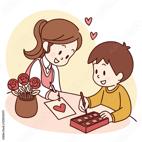 Valentine day girl and boy working