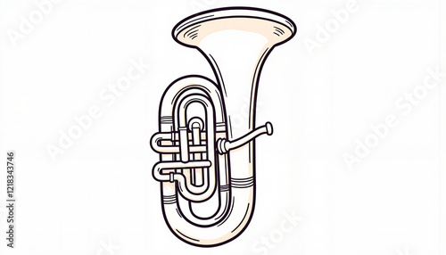 Black and white tuba illustration with fine details, children's coloring book