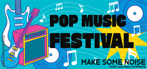 Music festival banner template. Event poster for social media, advertisement, billboard, ads. Music fest flyer promotion design. Rock, jazz, pop, dj. Event banner for digital and print