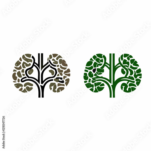 Two kidneys silhouettes with green and brown leaves vector illustration (3)