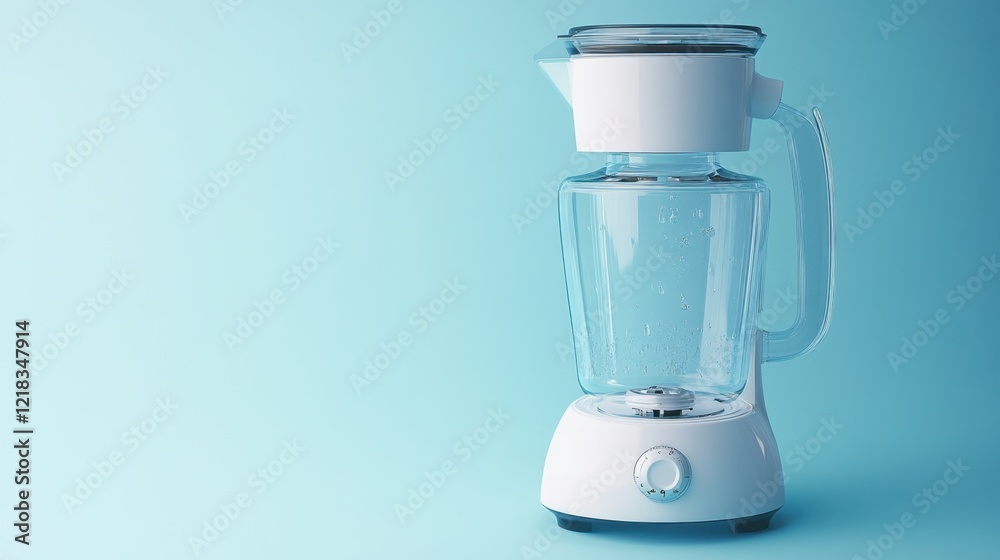 A sleek all-white blender highlighted on a soft pastel blue background for a calming aesthetic A sleek all-white blender highlighted on a soft pastel blue background for a calming aesthetic