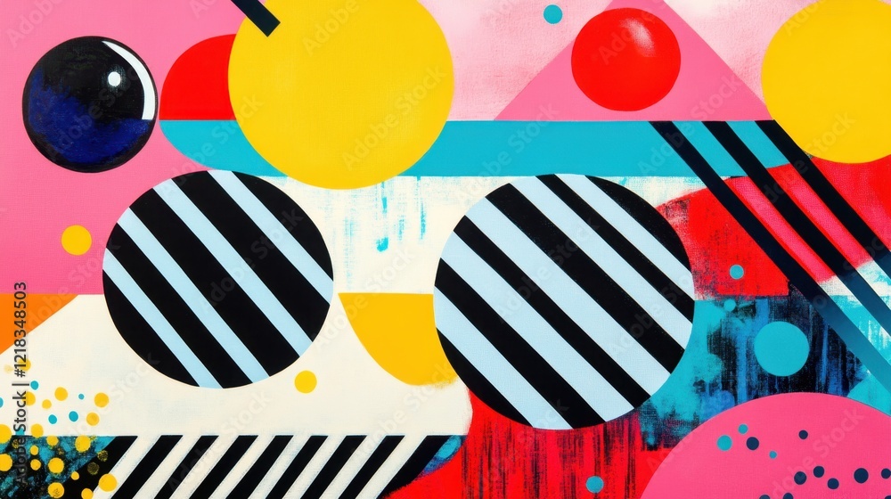 Obraz premium Brightly colored geometric shapes arranged artistically on vibrant backgrounds, creating a lively composition