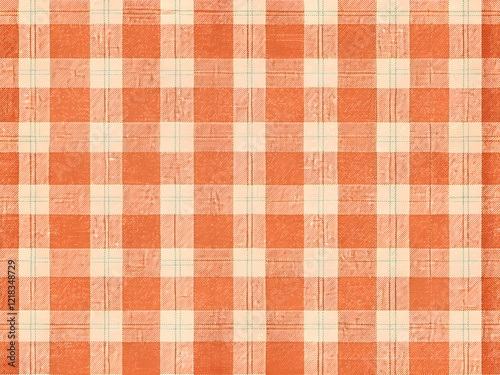 Orange and Cream Plaid Pattern Seamless Texture. photo