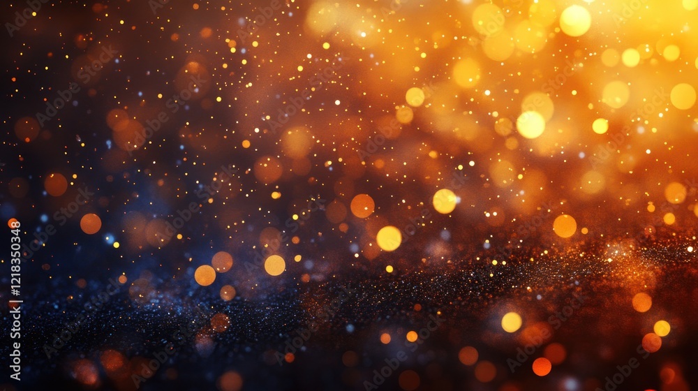 Fototapeta premium Abstract golden and blue bokeh lights background.