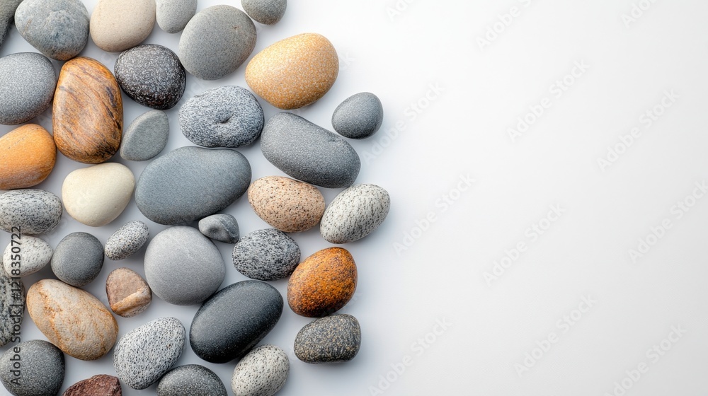 Smooth stones arranged against a white background Smooth stones arranged against a white background
