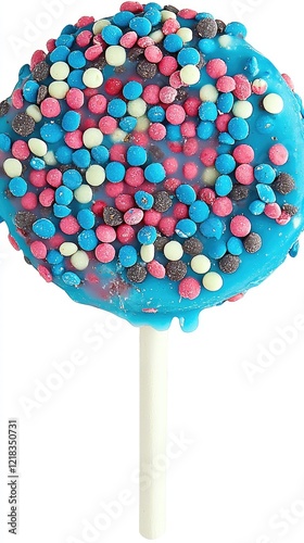 Colorful candy lollipop, sprinkles, dessert, sweet treat, white background photo