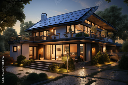 Style Home with Solar Panels and Lush Gardens