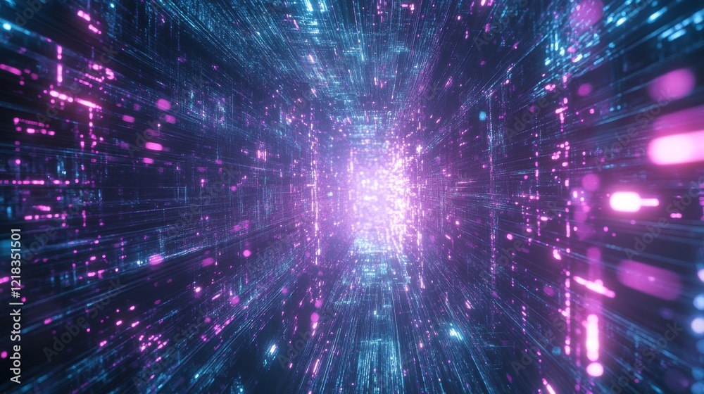 Obraz premium Abstract Digital Data Stream Tunnel Visualization