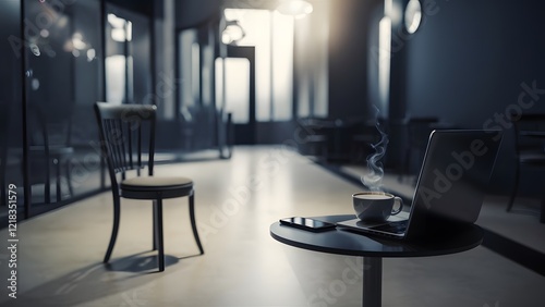 Modern Coffee Shop Interior Laptop Coffee Mug