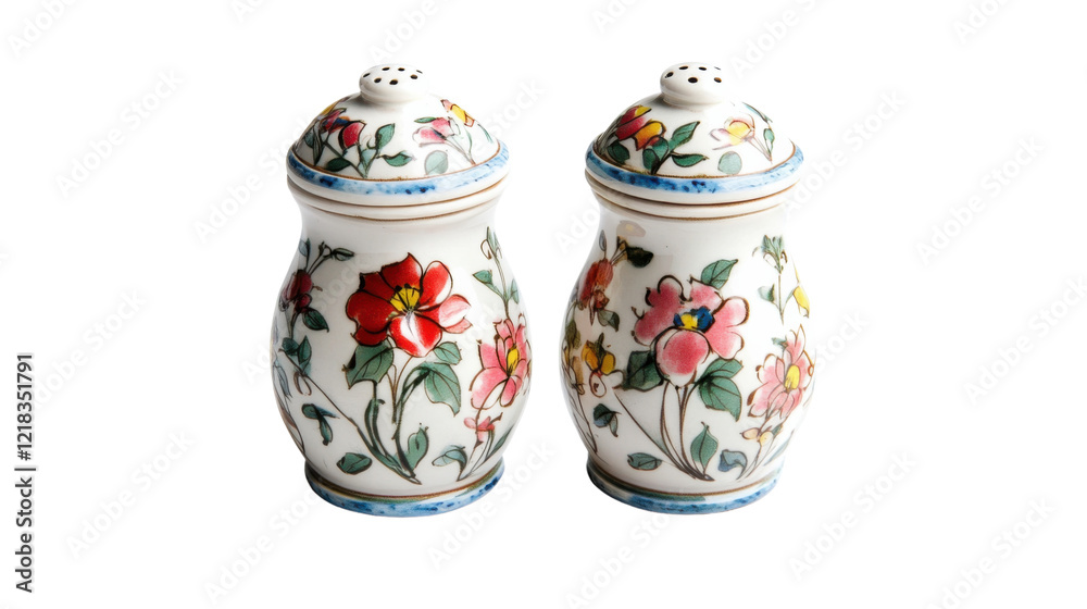 Floral salt and pepper shakers on transparent background Floral salt and pepper shakers on transparent background