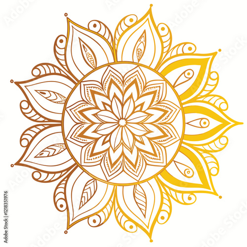 Indian flower mandala art with luxury golden circle frame transparent vintage gold circular patten