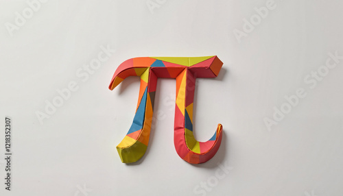 Colorful origami Pi symbol on white background