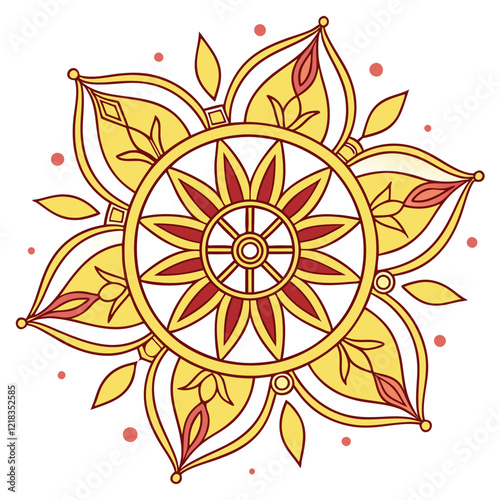 Indian flower mandala art with luxury golden circle frame transparent vintage gold circular patten