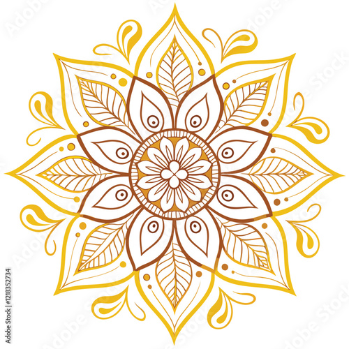 Indian flower mandala art with luxury golden circle frame transparent vintage gold circular patten