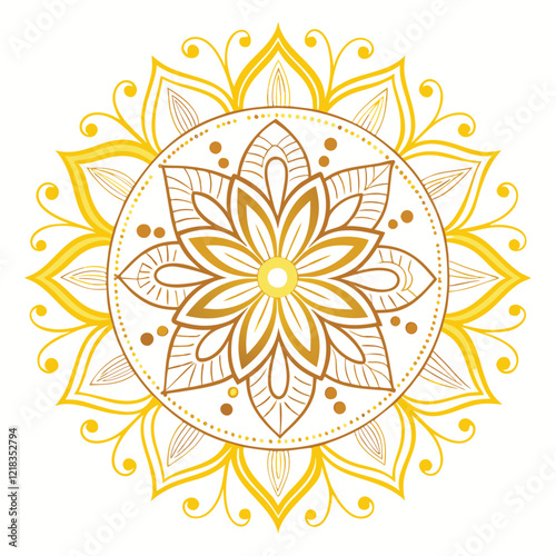 Indian flower mandala art with luxury golden circle frame transparent vintage gold circular patten