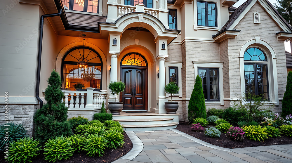 Fototapeta premium Magnificent Mansion: A Captivating View of an Elegant Home's Exterior at Night
