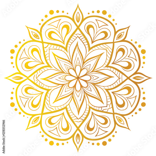 Indian flower mandala art with luxury golden circle frame transparent vintage gold circular patten