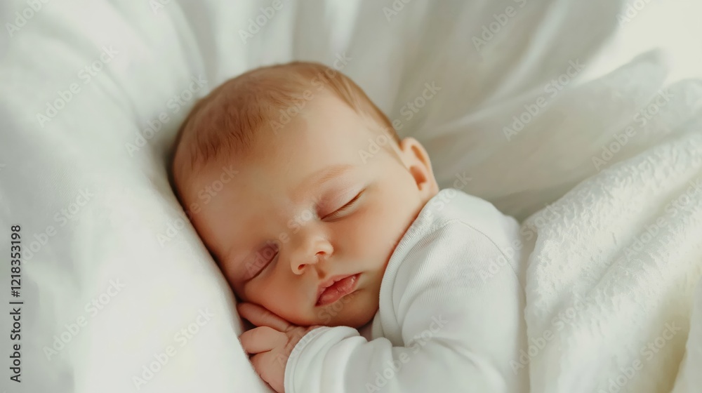 Newborn baby sleeping on a white fur blanket Newborn baby sleeping on a white fur blanket