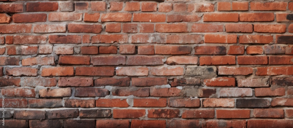 Fototapeta premium Aged red brick wall background featuring warm earthy tones with textured surface and ample copy space for creative design needs
