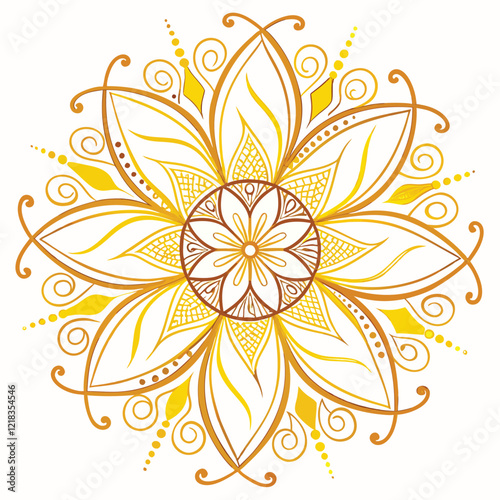 Indian flower mandala art with luxury golden circle frame transparent vintage gold circular patten