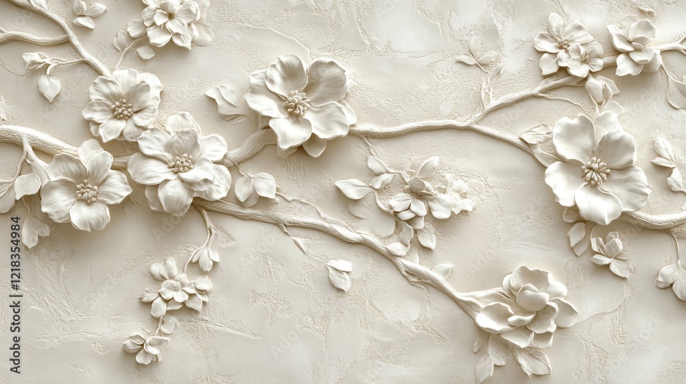 Elegant White Floral Wall Relief Design Elegant White Floral Wall Relief Design