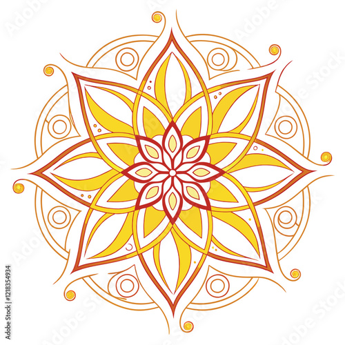 Indian flower mandala art with luxury golden circle frame transparent vintage gold circular patten