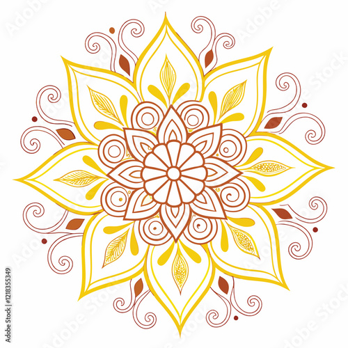 Indian flower mandala art with luxury golden circle frame transparent vintage gold circular patten