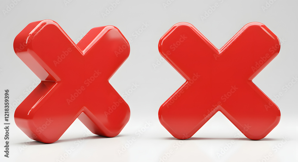 Fototapeta premium 3D Shiny Red X Marks Graphic Design Elements Icon. Generative AI