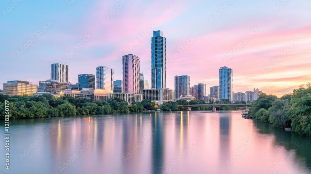 Naklejka premium a brilliant cityscape at twilight, with the skyline illuminated by thousands of lights
