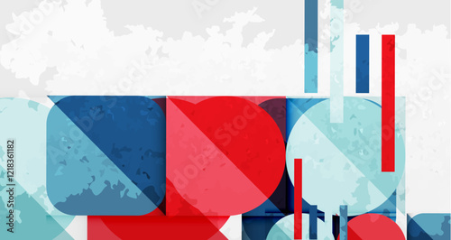 Squares, circles and triangles and grainy noisy texture. Vector Illustration For Wallpaper, Banner, Background, Card, Book Illustration, landing page