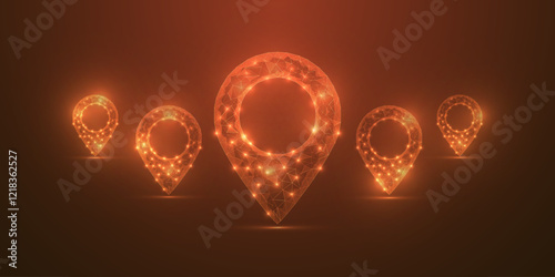 Low Poly Glowing Location Pin blue background