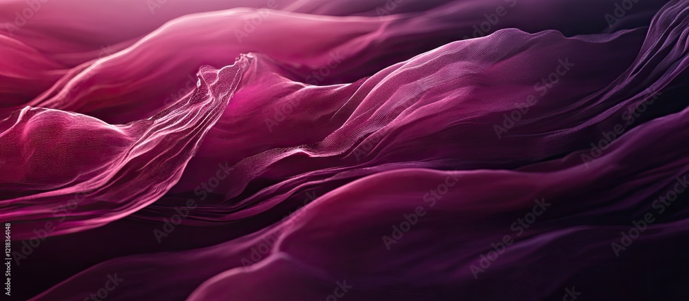 Obraz premium Dark magenta gradient with flowing light waves in soft hues creates a stunning visual of depth and movement across the design with gentle layers