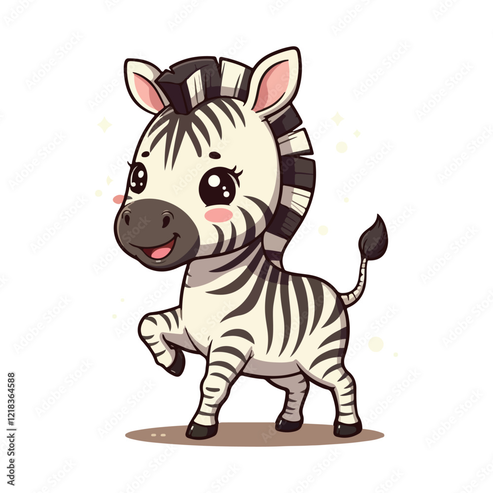 Obraz premium Cute Zebra Standing Cartoon Vector Icon Illustration. Animal Nature Icon Concept Isolated Premium illustration vector illustration