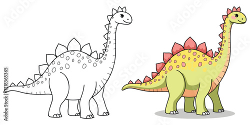 Fototapeta Naklejka Na Ścianę i Meble -  Dinosaur Lirainosaurus Line Art Vector Illustration Black and White with Coloring Sample. Bold and Easy Food, Wild Animal Coloring Pages for Adults and Kids