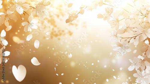 white to gold color gradient like morning sunlight, bottom decorated with delicate traditional Japanese pattern with cherry blossom elements, Ai generated images photo