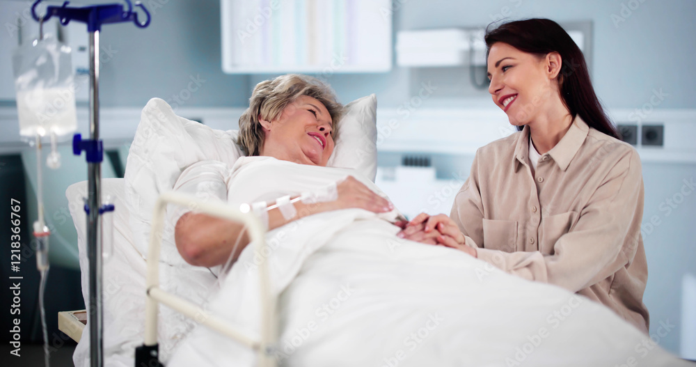 Obraz premium Patient In Hospital Visit By Family