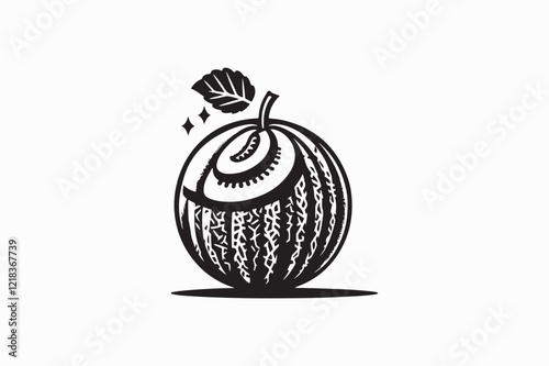 A Cantaloupe fruit vector silhouette black and white image made by adobe illustrator . eps