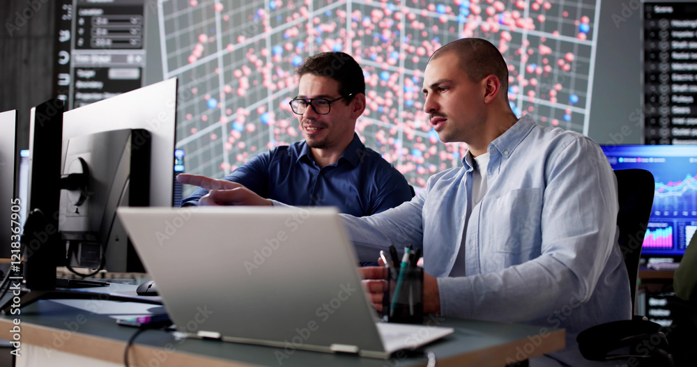Man in cyber data team monitoring computer technology in office