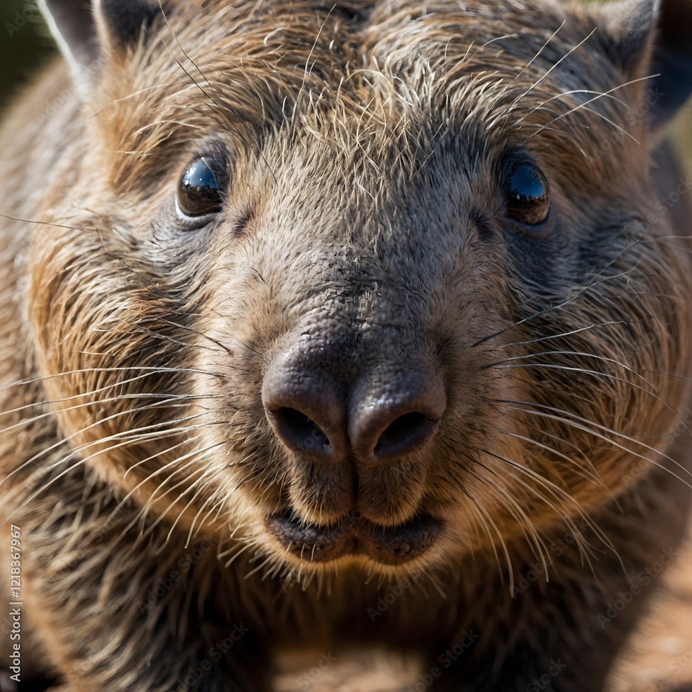 Close-Up Portrait of a Northern Hairy-Nosed Wombat: Capturing Unique Features Close-Up Portrait of a Northern Hairy-Nosed Wombat: Capturing Unique Features