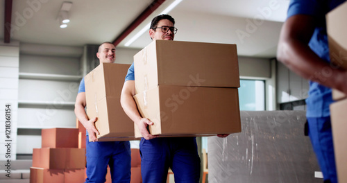 Diverse Residential Movers Packing Boxes in Living Room for Move