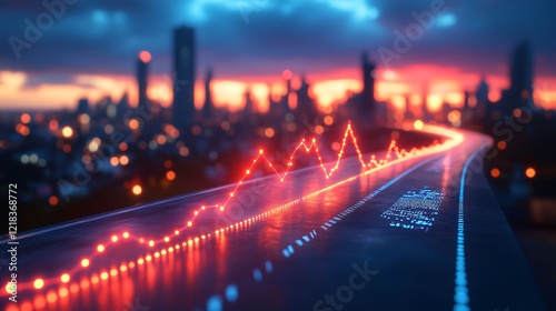 Sleek Metallic 3D Arrow Chart with Glowing Trail Symbolizing Success and Growth